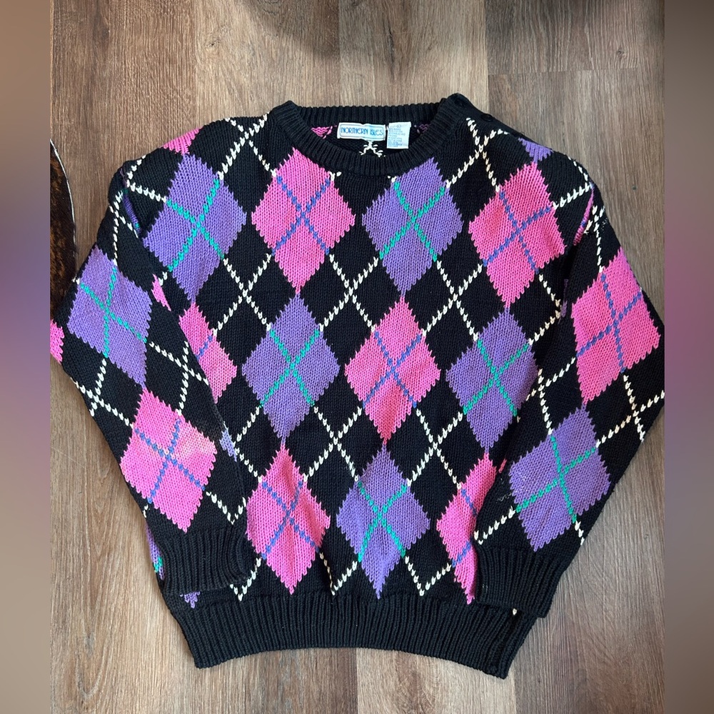 Vintage Northern Isles argyle sweater, with shoulder pads, women’s large